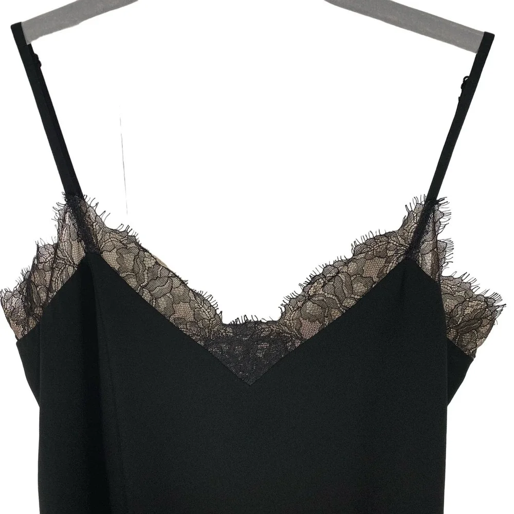 BCBGMaxAzria Astrella High Low Lace Slip Dress Black Cream Womens Size Small - Picture 5 of 6